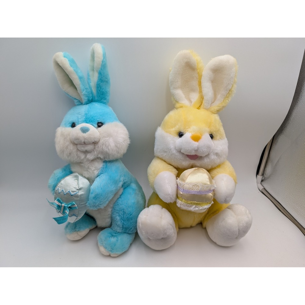 Cuddle‎ Wit Plush Bunny Blue Yellow Easter Rabbit Lot Holding Eggs